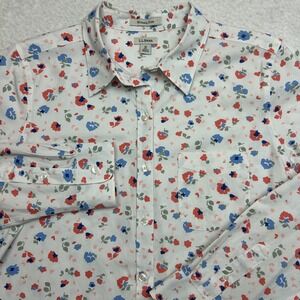LL Bean Top Shirt Womens Medium Floral Wrinkle Free Resistant Button Up Long Slv